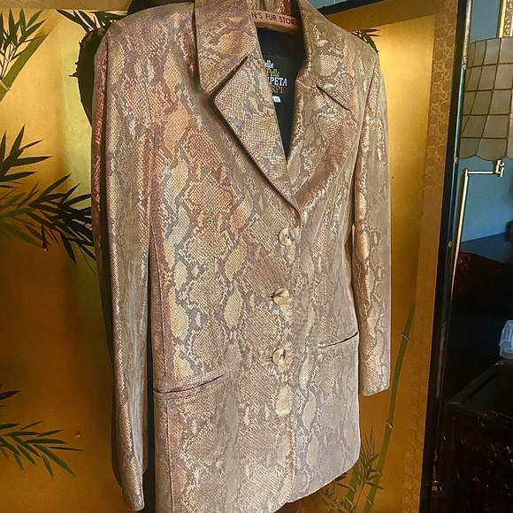 Gold Leather Snakeskin Jacket 12 w/ Skirt - Picture 3 of 8